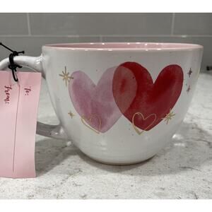 Pink & Gold Watercolor Hearts 21oz Latte Mug Sheffield Valentines Day Stoneware